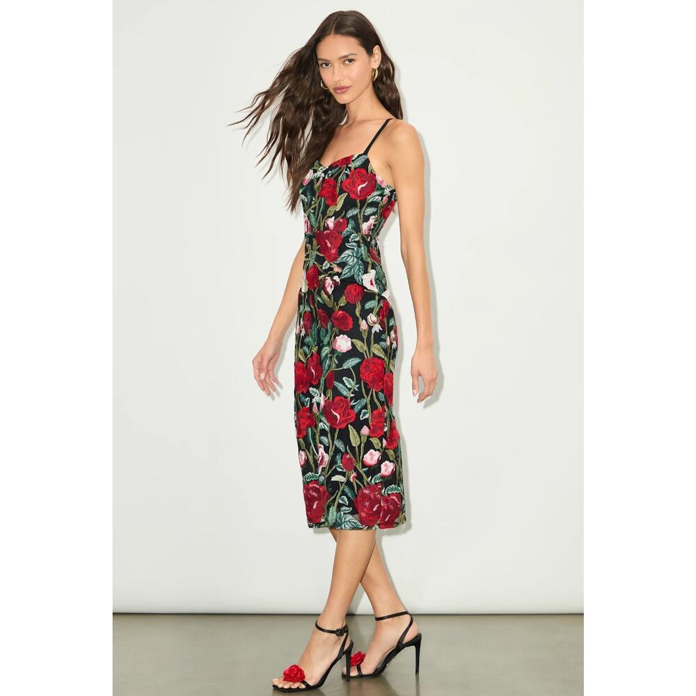 NWT Lulus Notorious Refinement Black Multi Embroidered Lace-Up Midi Dress XL - Picture 2 of 15